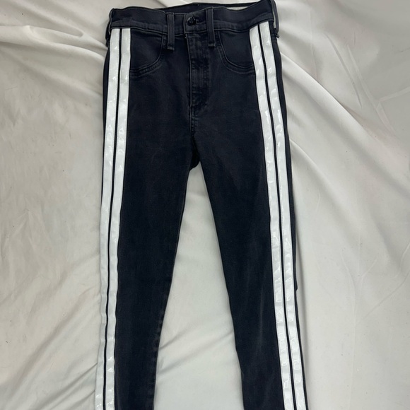 Rag & Bone Black Jeans with White Patent Leather Stripe Accents 24 - Picture 1 of 5